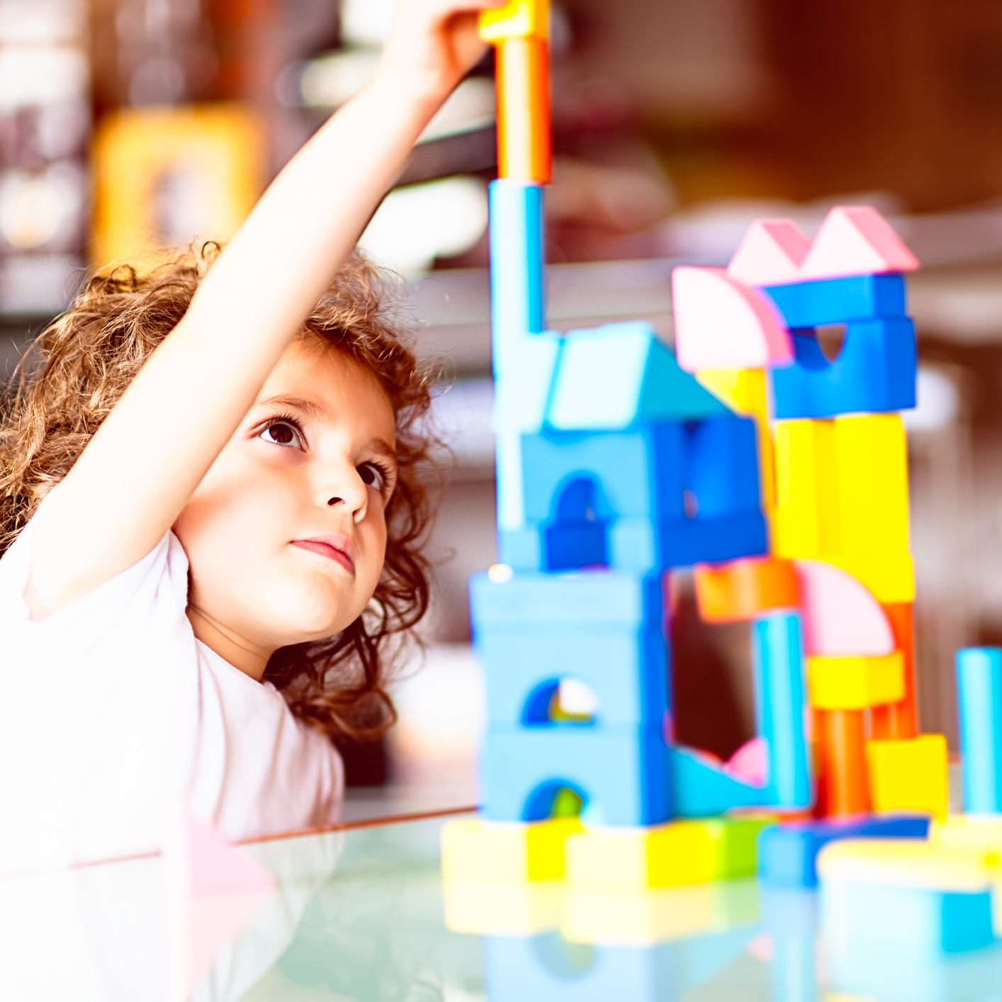 child playing with blocks