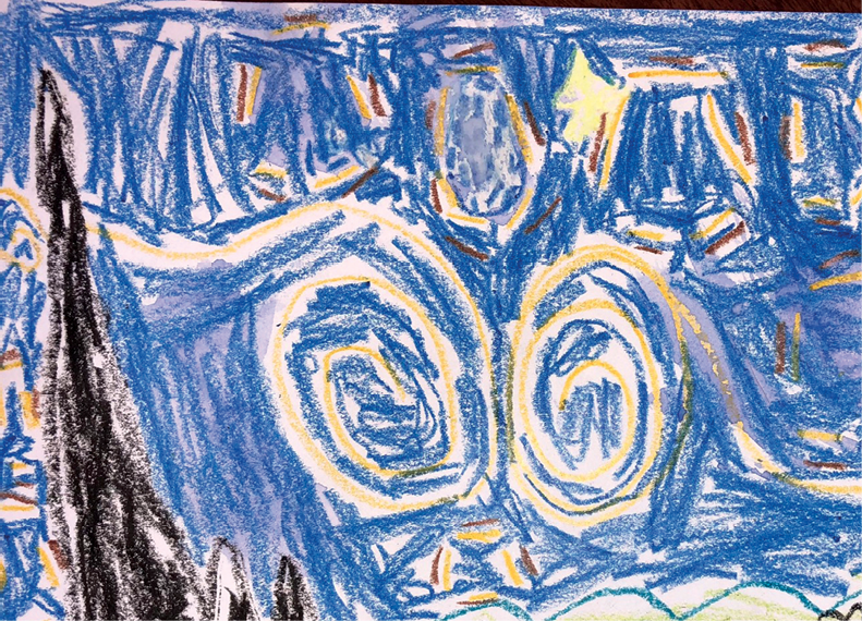 Child's artwork inspired by van Gogh's Starry Night