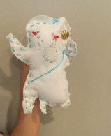 White stuffed animal made by third grader for his elementary school's maker fest
