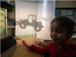 Kid playing with overhead projector