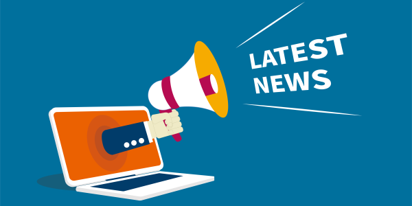 Graphic of megaphone and laptop with "The Latest" caption