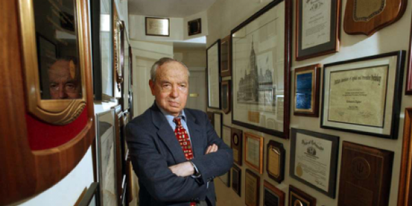 Ed Zigler outside his office at The Zigler Center 2005 – Diplomas (Wall of Fame)