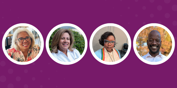 Headshots of the four members featured in the member spotlight article