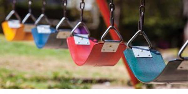 Row of colorful swings