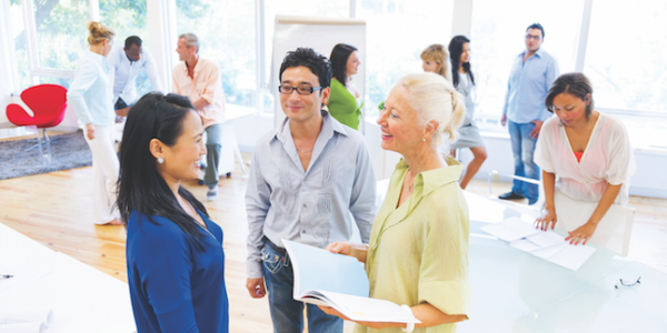 group of individuals having a conversation