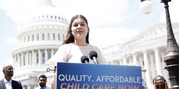 author nicole lazarte speaking at the us capitol building