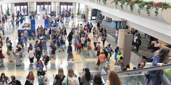 Crowded conference hallway