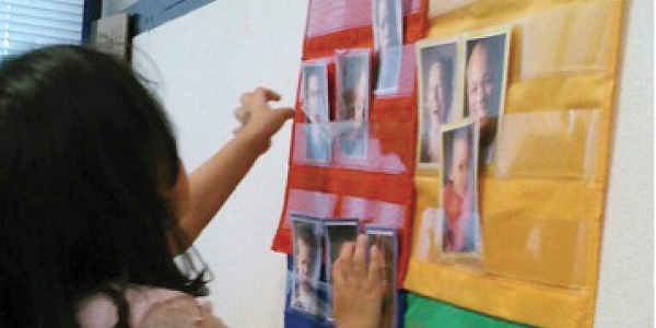 A child uses the mood meter to share her current feelings.