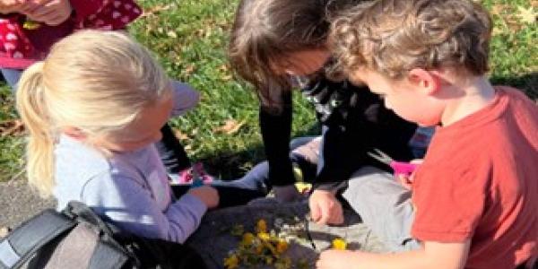 A group of kids exploring  outside