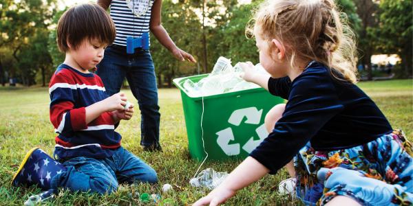 Children sorting recycling