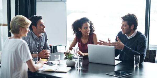 professionals discussing something at a conference table