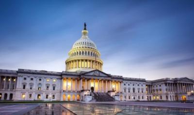 The United States Capitol Building at dusk