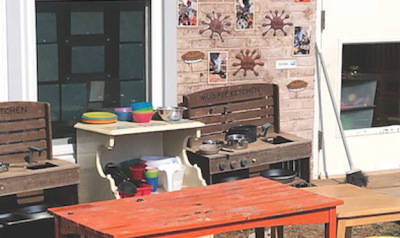 Mud kitchen materials in outside patio