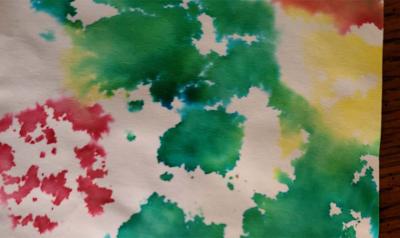 a childs watercolor painting of shapes