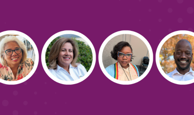 Headshots of the four members featured in the member spotlight article