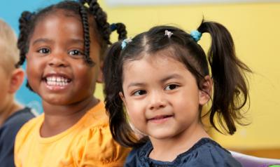 kindergarten age children looking at camera