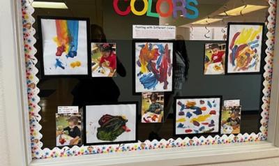 Student artwork displayed in a school