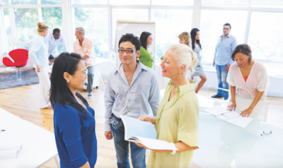 group of individuals having a conversation