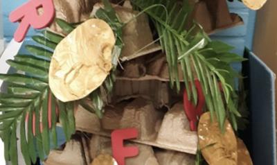 a craft coconut tree created by children