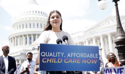 author nicole lazarte speaking at the us capitol building