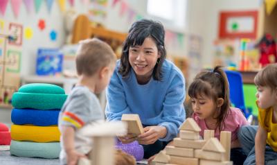 A teacher working with students