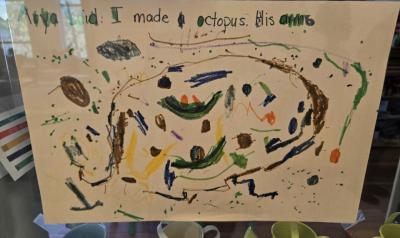 Photo of a child's drawing of an octopus