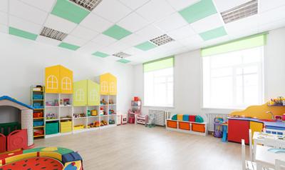 Organized, clean preschool classroom without children