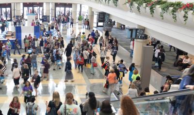 Crowded conference hallway