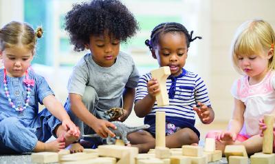 Children playing with blocks.