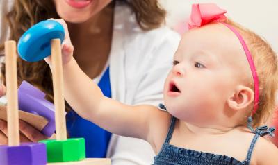 A infant learning about sorting