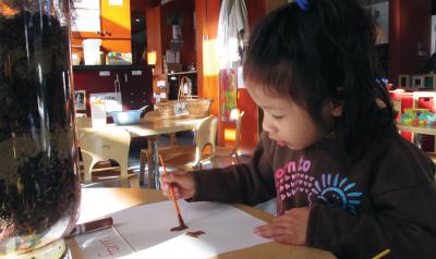 Girl painting on white paper