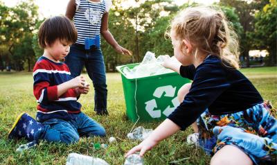 Children sorting recycling