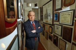 Ed Zigler outside his office at The Zigler Center 2005 – Diplomas (Wall of Fame)