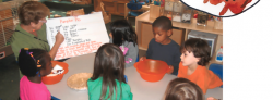 Students reading ingredients to make pumpkin pie