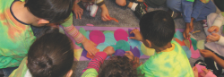 Children working on a stained glass project