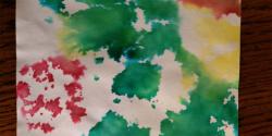 a childs watercolor painting of shapes