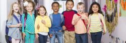 Diverse group of children in hallway