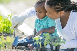 Mother and toddler in the garden