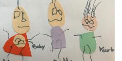 Four-year-old Kurt created a family portrait for a project in his preschool classroom. He made sure to include his baby sister o