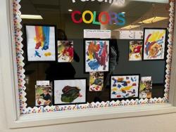 Student artwork displayed in a school