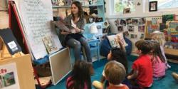 Classroom sitting in a circle during storytime