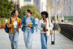 A group of college students walking together