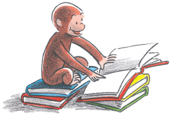 Curious George reading a book