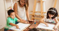 Children drawing in an art studio