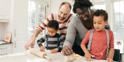 family in a kitchen baking