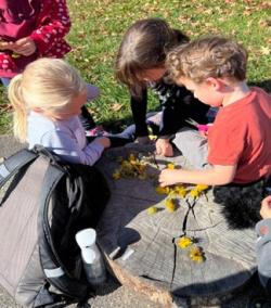 A group of kids exploring  outside